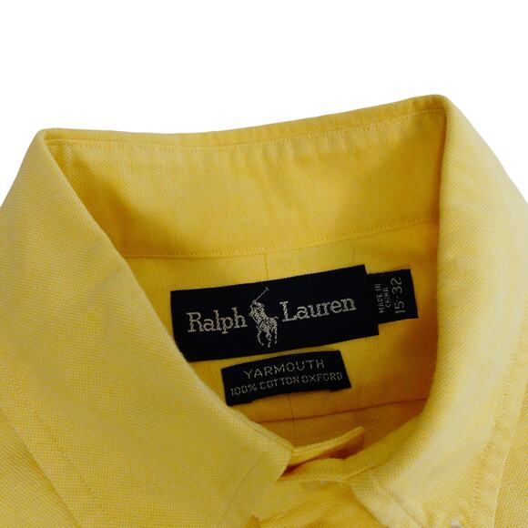 Ralph Lauren Yarmouth Oxford Mens Vintage Yellow Button Up Long Sleeve 15 32 - Picture 3 of 6